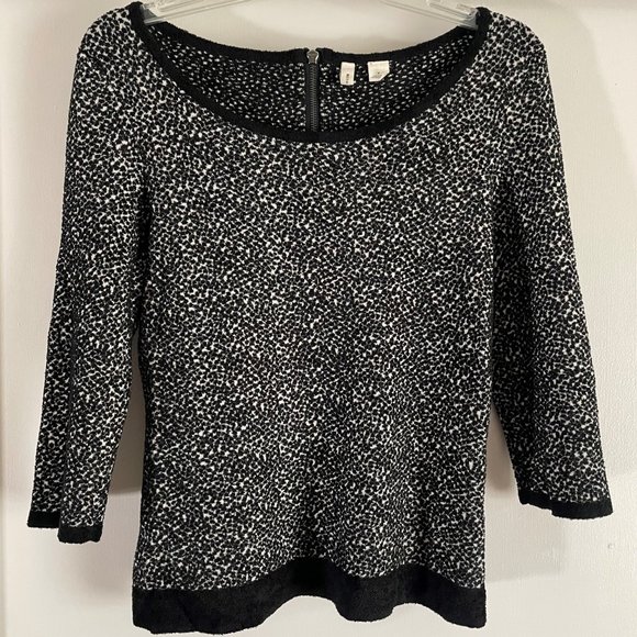 Anthropologie Moth Lana Black/White Textured Chenille Scoop Pullover Sweater M - Picture 7 of 13